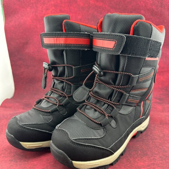 TOTES SAGE KIDS BLACK RED WATERPROOF WINTER BOOTS BOYS SIZE 2 MED - Picture 3 of 11